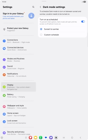 Press the required setting.