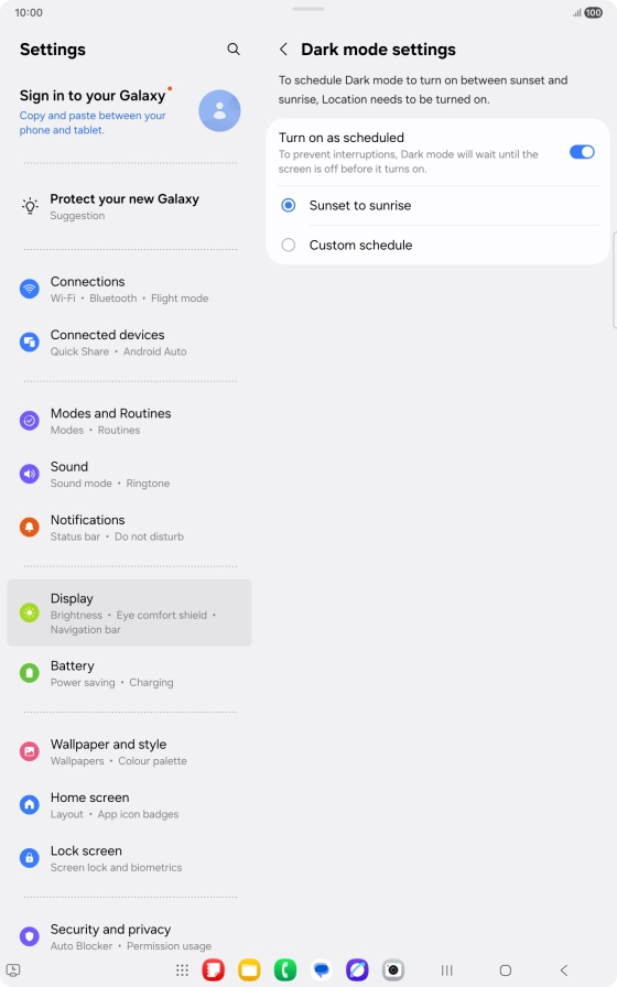 Press the required setting.
