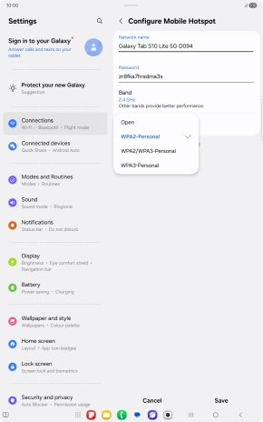 Press WPA3-Personal to password protect your Wi-Fi hotspot.