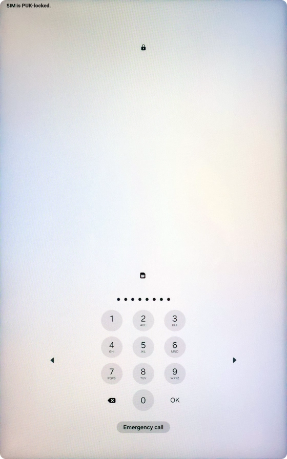 Key in the PUK and press OK.