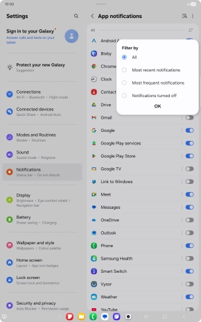 Press the required setting.