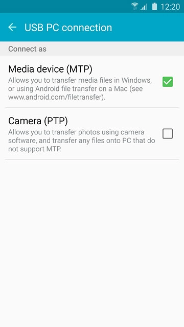 Press Media device (MTP) until the function is turned on.