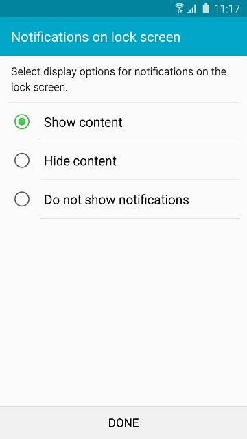 Press the required setting.