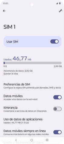 El consumo total de datos se visualiza ahora en la pantalla.