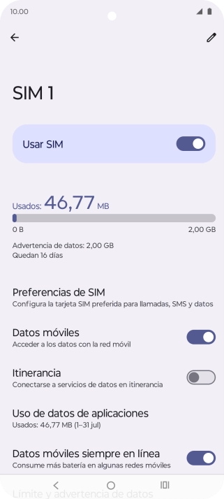 El consumo total de datos se visualiza ahora en la pantalla.