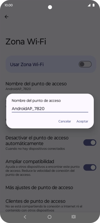 Introduce el nombre deseado de la conexión wifi y pulsa Aceptar.