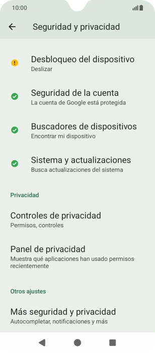 Pulsa Más seguridad y privacidad.