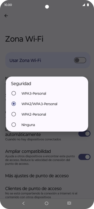 Pulsa WPA3-Personal para proteger la conexión wifi con una contraseña.