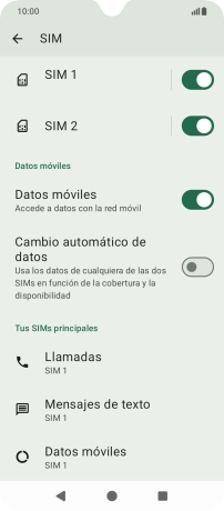 Pulsa el indicador junto a la línea móvil deseada para activar o desactivar el uso de la SIM.