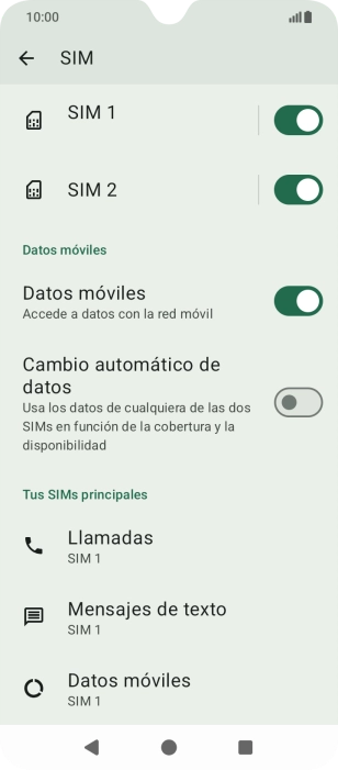 Pulsa el indicador junto a la línea móvil deseada para activar o desactivar el uso de la SIM.