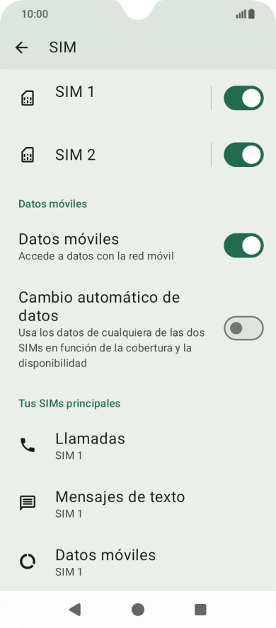 Pulsa el indicador junto a la línea móvil deseada para activar o desactivar el uso de la SIM.