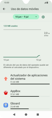 El consumo de datos por cada aplicación aparece bajo el nombre de la aplicación.