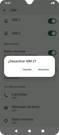 Si desactivas el uso de la línea móvil (SIM), debes pulsar Desactivar.