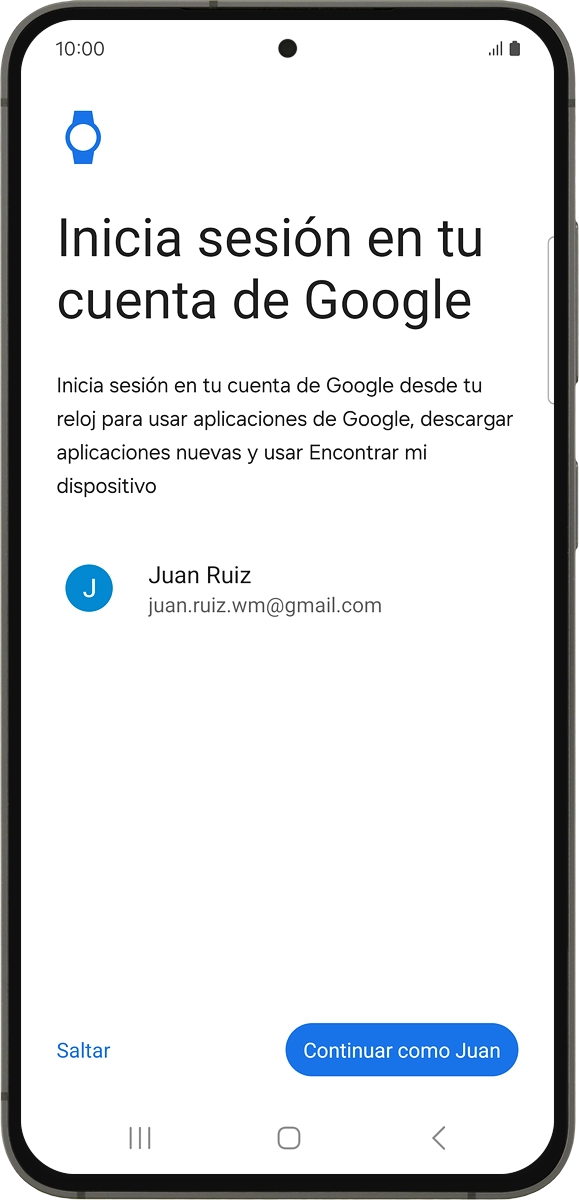 En el teléfono: Pulsa Continuar como ‹›.