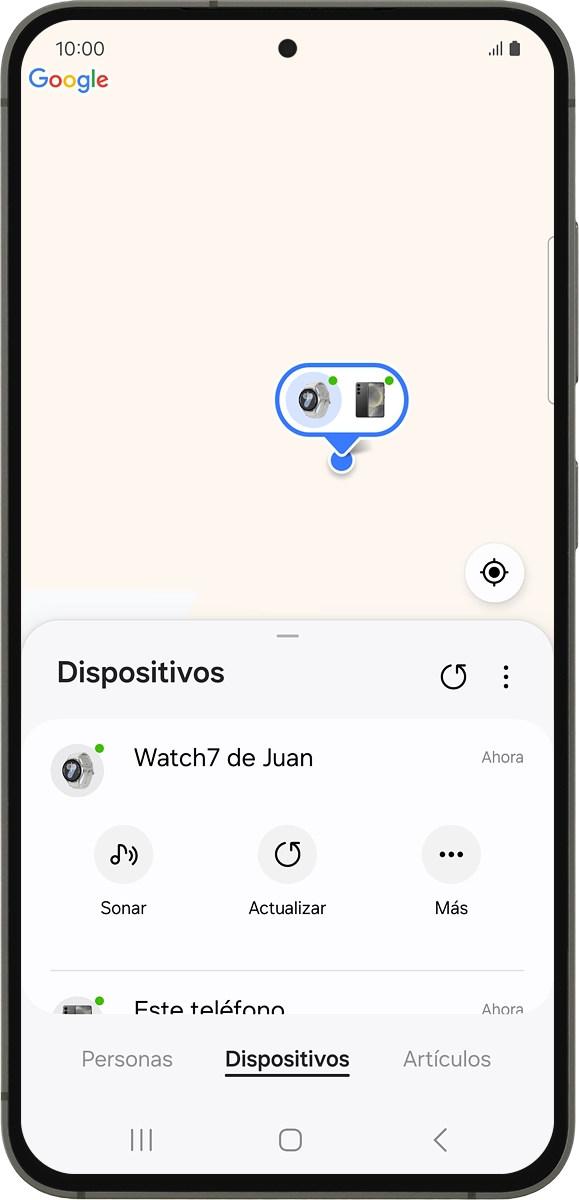 La última posición del smartwatch se muestra en el mapa.