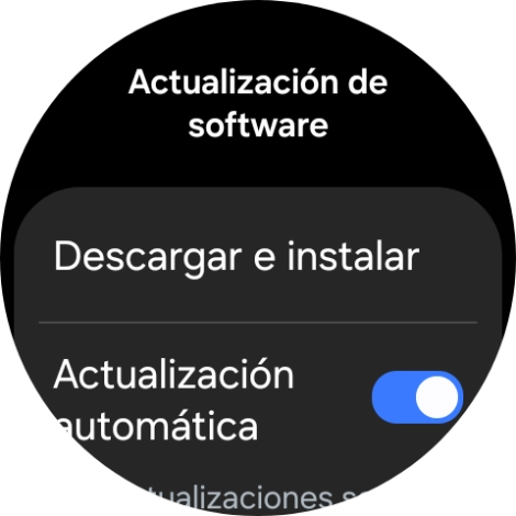 Pulsa Descargar e instalar. Si hay una versión de software nueva disponible, aparecerá ahora en la pantalla. Sigue las indicaciones de la pantalla para actualizar el software del smartwatch.