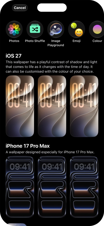Press the required category and follow the instructions on the screen to select the required background image.