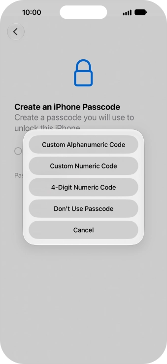 Follow the instructions on the screen to turn on use of phone lock code or press Don't Use Passcode. Follow the instructions on the screen to turn on use of phone lock code or press Don't Use Passcode.