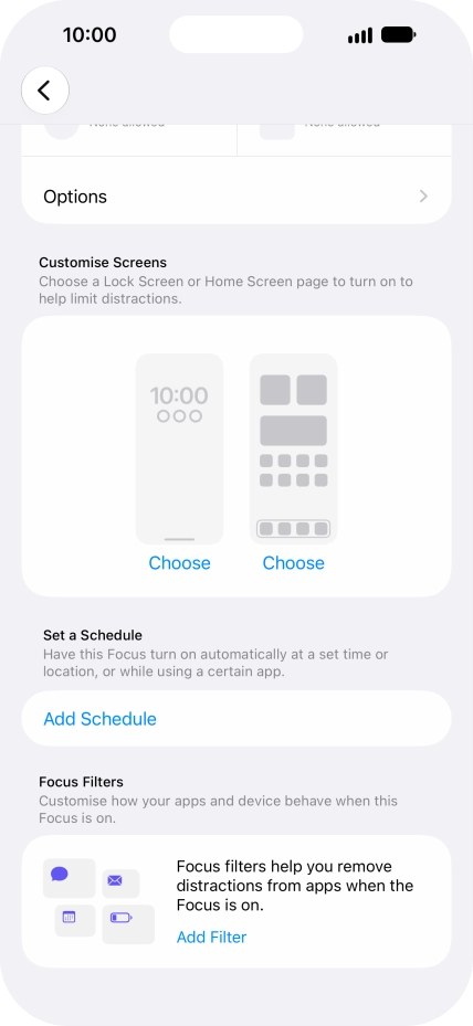 Press Add Schedule and follow the instructions on the screen to select settings for automatic activation of Do Not Disturb.
