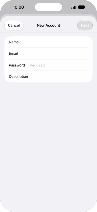 Press Password and key in the password for your email account. Press Password and key in the password for your email account.