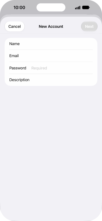 Press Password and key in the password for your email account. Press Password and key in the password for your email account.