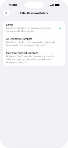 Press the required setting to turn the function on or off.