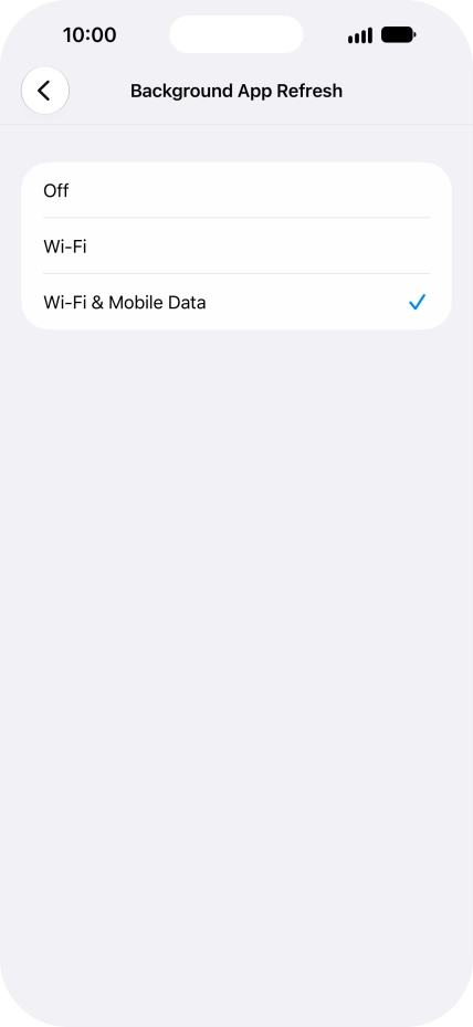 To turn off background refresh of apps, press Off.