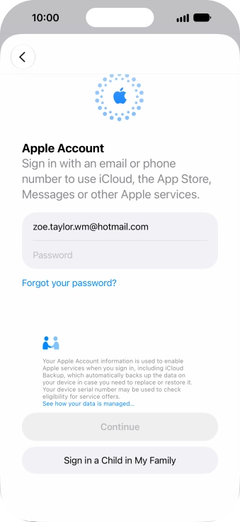 Press Password and key in the password for your Apple Account.