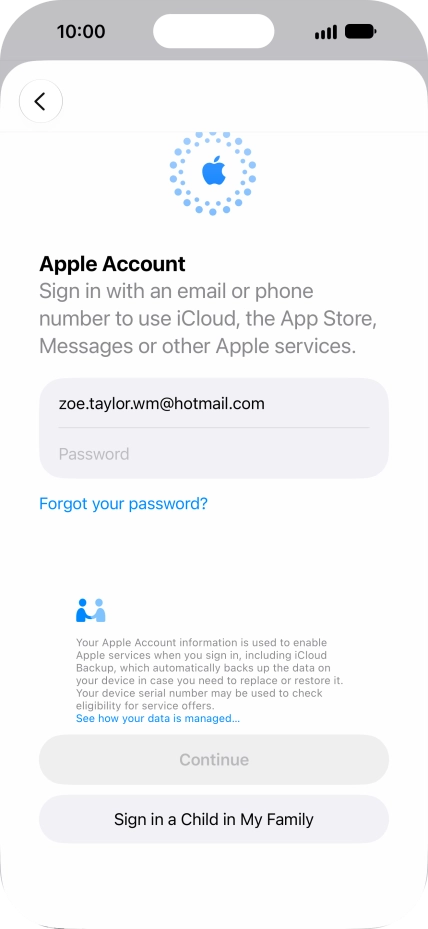 Press Password and key in the password for your Apple Account.