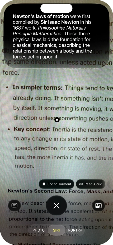 To use visual intelligence on a text, take a picture of the text, press the required setting and follow the instructions on the screen to use the function.