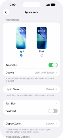 If you turn on the function, press Options and follow the instructions on the screen to select the required period of time for Dark Mode. If you turn on the function, press Options and follow the instructions on the screen to select the required period of time for Dark Mode.