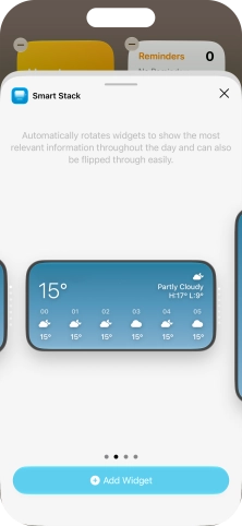 Slide your finger right or left on the screen to select the required widget size.