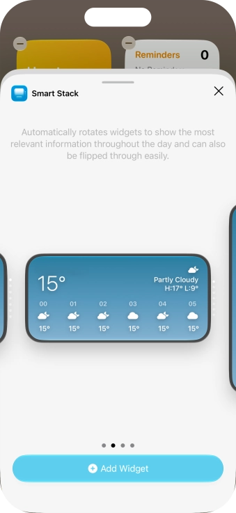Slide your finger right or left on the screen to select the required widget size.