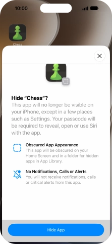 Press Hide App.
