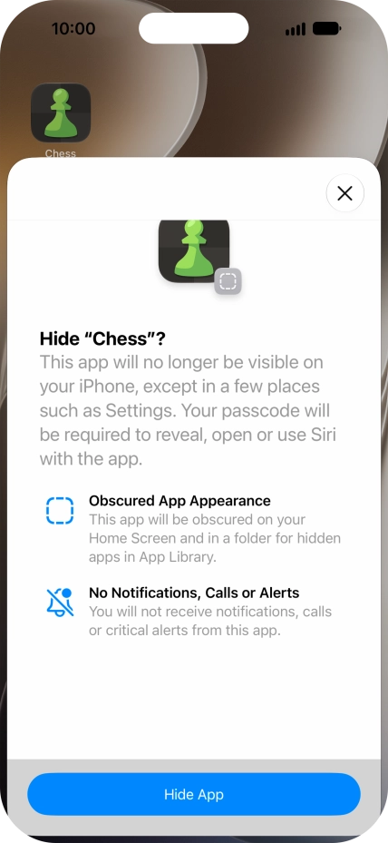 Press Hide App.