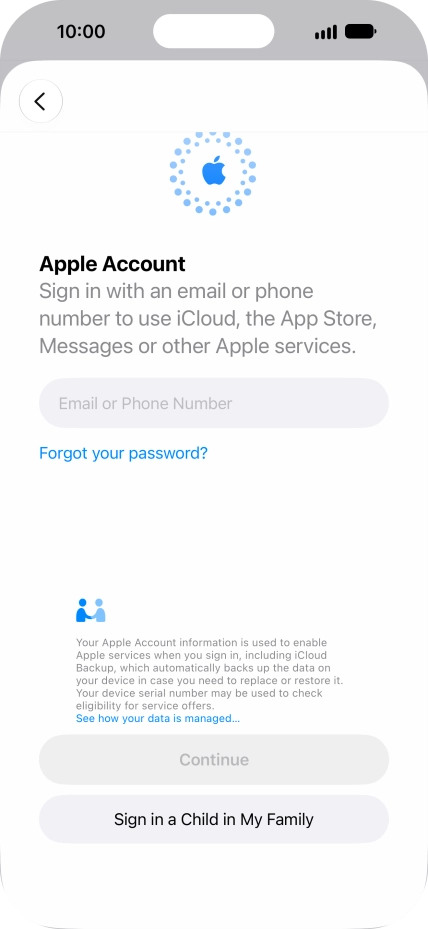 Press Email or Phone Number and key in the username for your Apple Account.