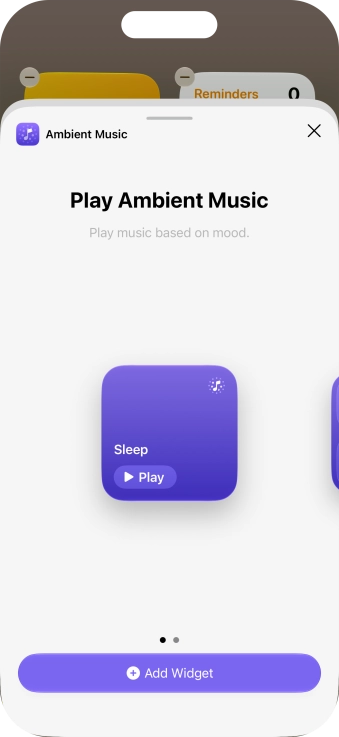 Slide your finger right or left on the screen to select the required widget size.