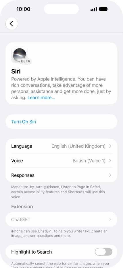 If it's the first time you use Siri AI, press Turn On Siri.