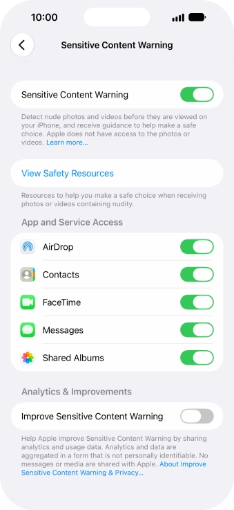 Press the indicators next to the required applications to turn the function on or off.