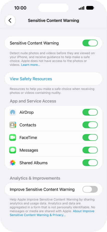 Press the indicators next to the required applications to turn the function on or off.
