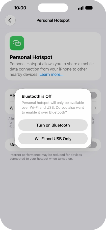 If Wi-Fi is turned on, press Wi-Fi and USB Only.