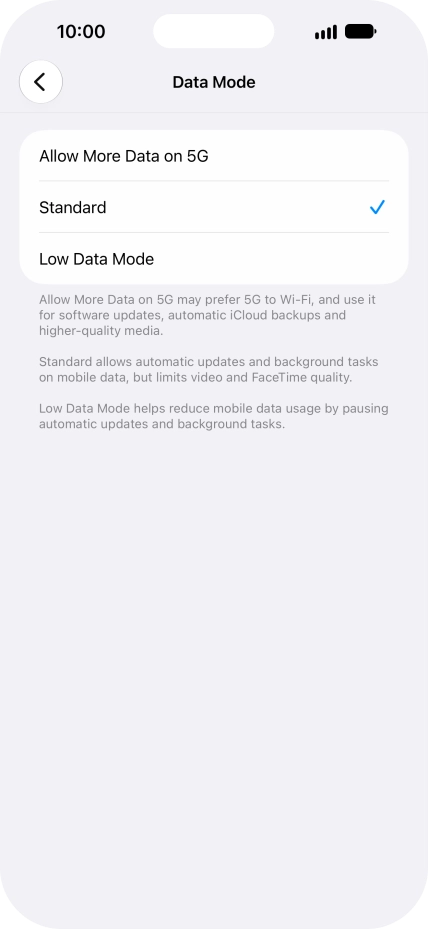 Press the required setting. Press the required setting.