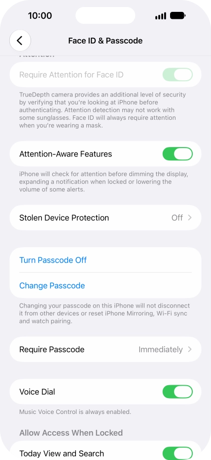 Press Turn Passcode Off and key in the phone lock code.