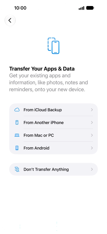 You can transfer content from an Android phone when your phone is activated for the first time and after a factory reset. When this screen is displayed, your phone is ready to transfer content from an Android phone. You can transfer content from an Android phone when your phone is activated for the first time and after a factory reset. When this screen is displayed, your phone is ready to transfer content from an Android phone.