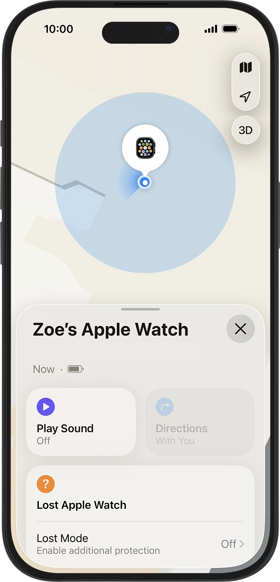 The latest position of your Apple Watch is displayed on the map.