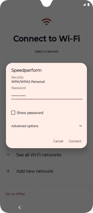 Key in the password for the Wi-Fi network and press Connect.