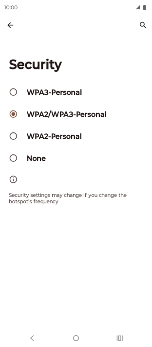 Press WPA3-Personal to password protect your Wi-Fi hotspot.