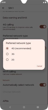 Press the required network mode.