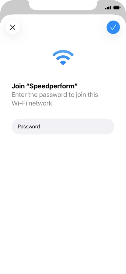Key in the password for the Wi-Fi network and press the confirm icon.
