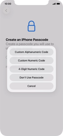 Follow the instructions on the screen to turn on use of phone lock code or press Don't Use Passcode.